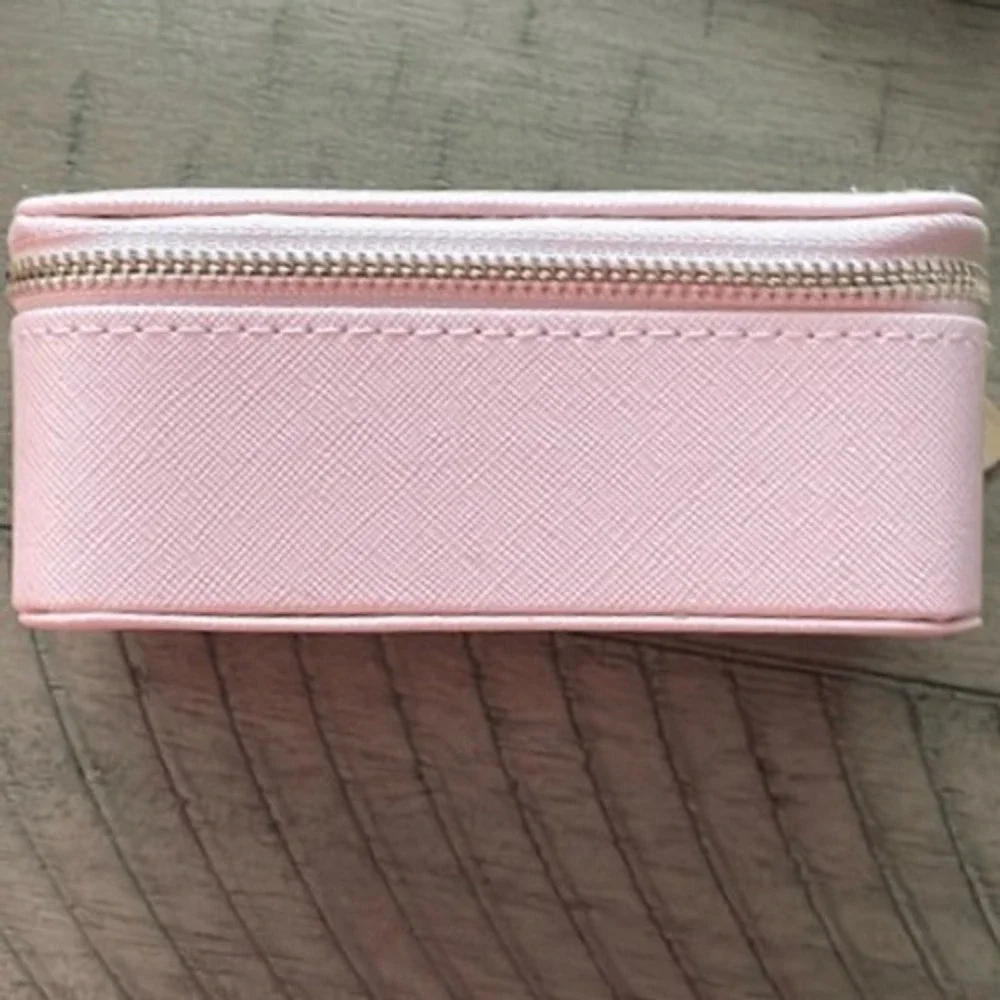Cosmiya Pink Saffiano Vegan Leather‎ Travel Jewelry Case Organizer Box Dust Bag